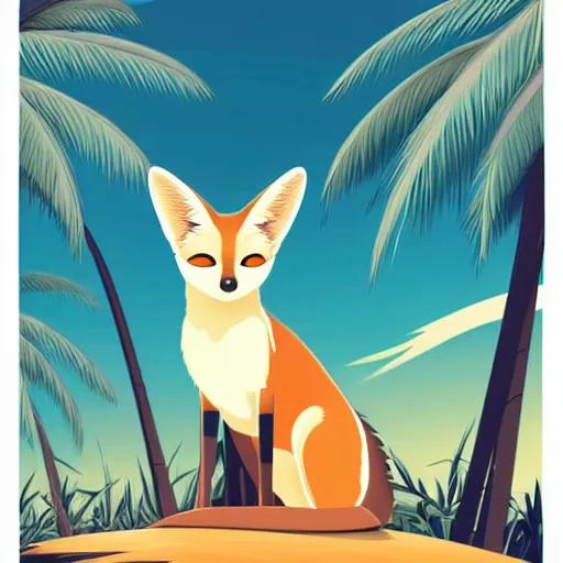 Prompt: fennec fox, clean cel shaded vector art. shutterstock. behance hd by lois van baarle, artgerm, helen huang, by makoto shinkai and ilya kuvshinov, rossdraws, illustration, palm trees, studio ghibli