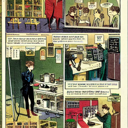 Image similar to a detailed comic book page of a Victorian science laboratory