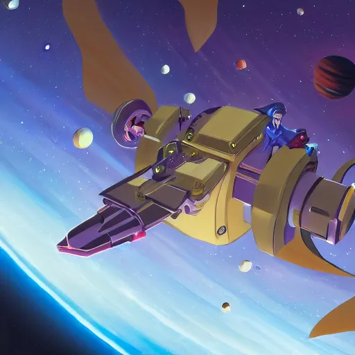 Prompt: A painting of space explorator trending on artstation in the style of fool_collection, treasure planet by disney, 4K