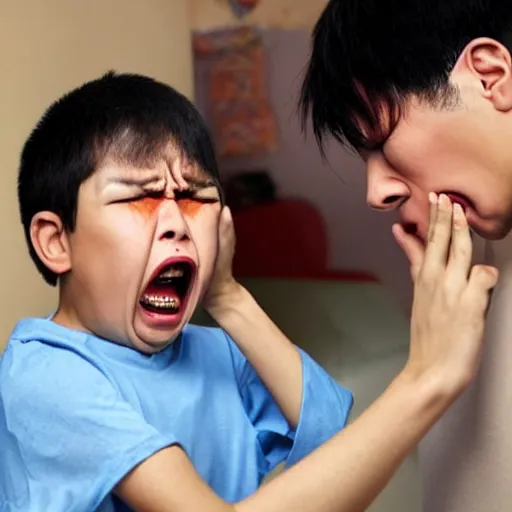 Image similar to mother scold her son. he cry