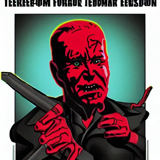 Prompt: terror Doom horror furious glowing red eyes biden