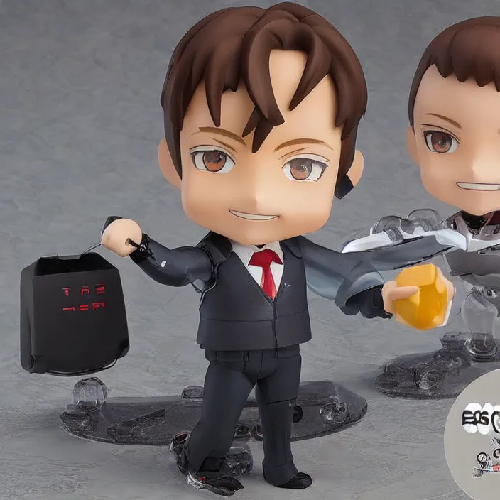 Image similar to a anime nendoroid of elon musk, car tesla 3, figurine, product photo, detailed