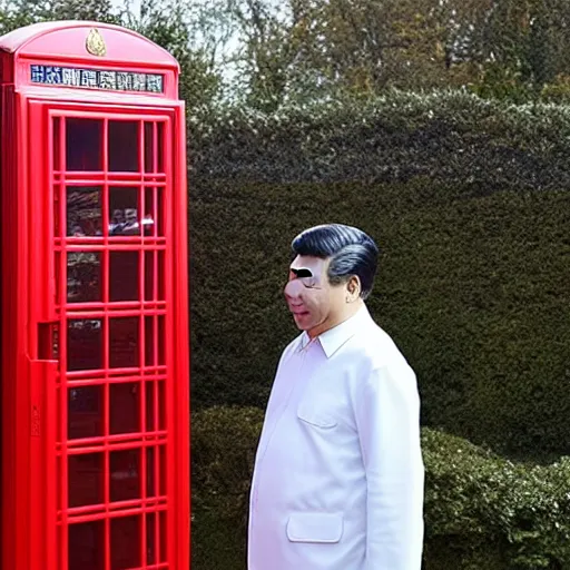 Prompt: xi jinping using phone booth