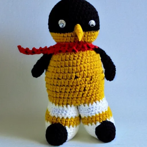 Image similar to crocheted penguin doll,