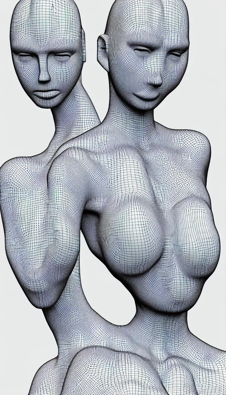 Prompt: 3 d wireframe of a beautiful woman by moebius