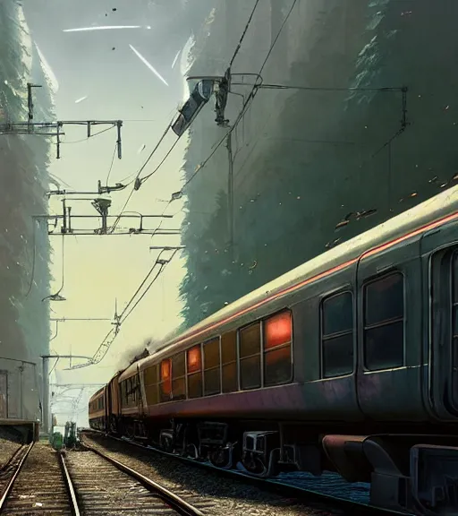 Image similar to highly detailed train in gta v, stephen bliss, unreal engine, fantasy art by greg rutkowski, loish, rhads, ferdinand knab, makoto shinkai and lois van baarle, ilya kuvshinov, rossdraws, tom bagshaw, global illumination, radiant light, detailed and intricate environment