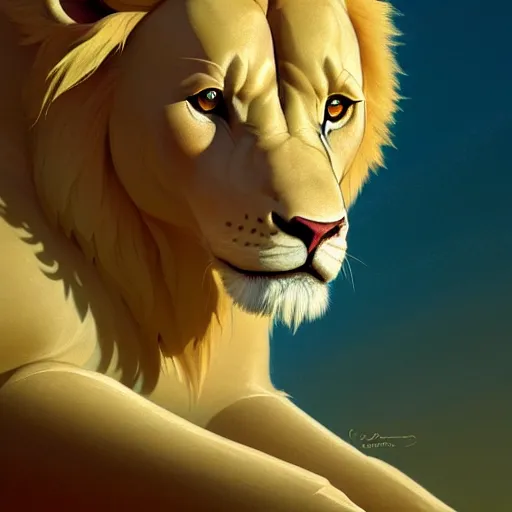 Image similar to portrait of an anthro albino lion, game design fanart by concept artist gervasio canda, behance hd by jesper ejsing, by rhads, makoto shinkai and lois van baarle, ilya kuvshinov, rossdraws global illumination radiating a glowing aura global illumination ray tracing hdr render in unreal engine 5