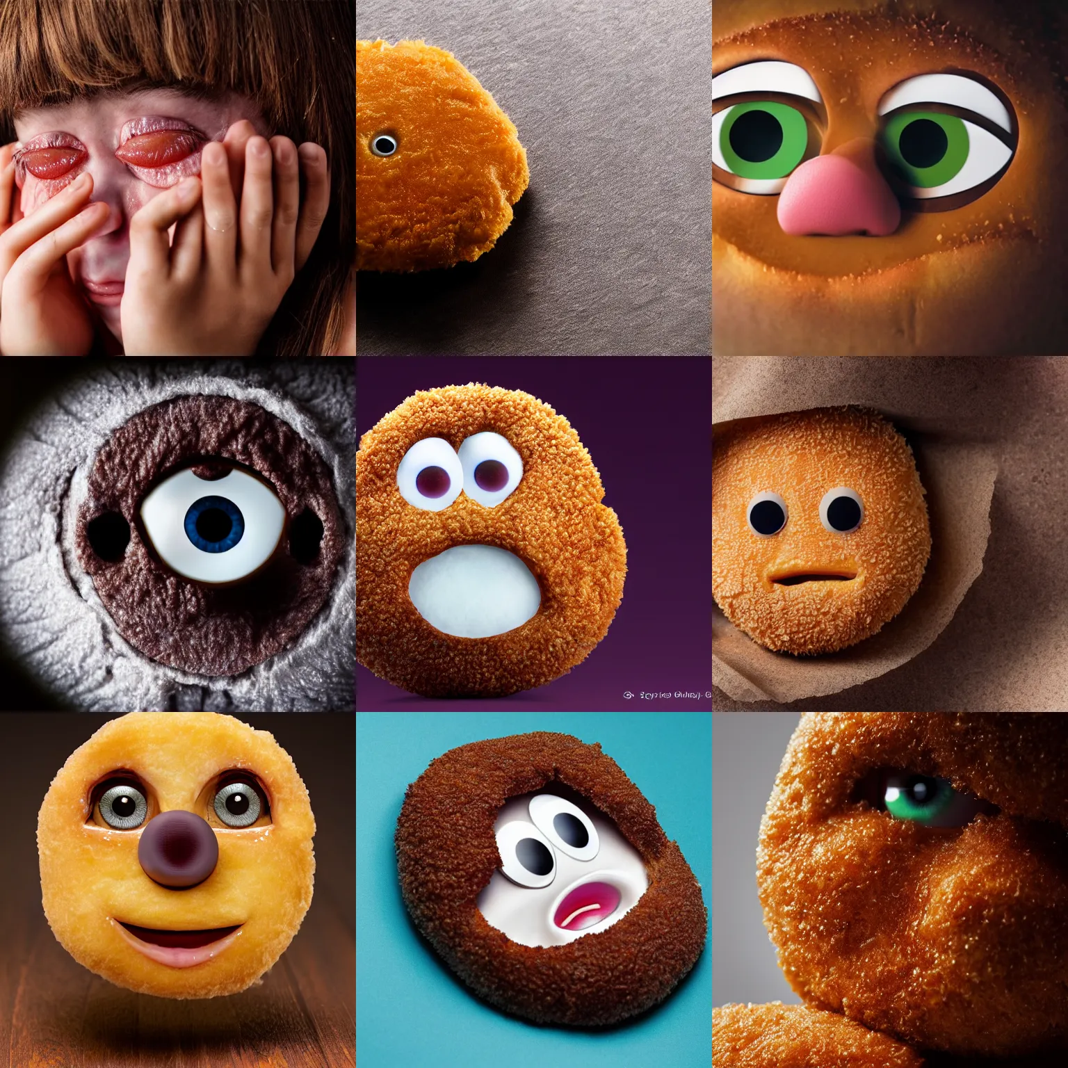 Prompt: a mcnugget with eyes is crying, very sad, big teary eyes, studio photography, 8 k, realistic