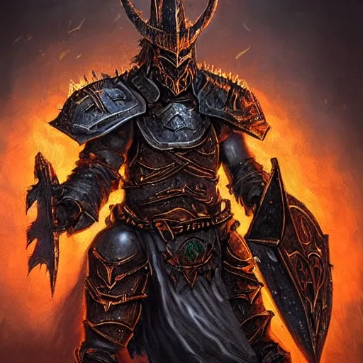 Image similar to three - ply portrait the great death knight dark souls in golden red armor made of polished dragon bones looks relaxed, quantum physics, victorian era