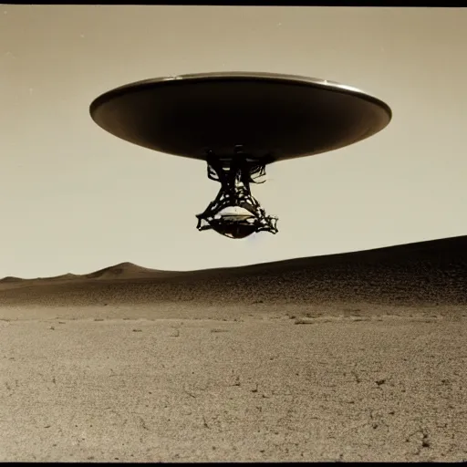 Image similar to vintage photograph unpublished photo of UFO in the desert of roswell sepia