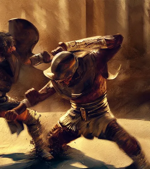 Image similar to high quality high detail painting by alberto mielgo and jaime jones, fight scene, cinematic, hd