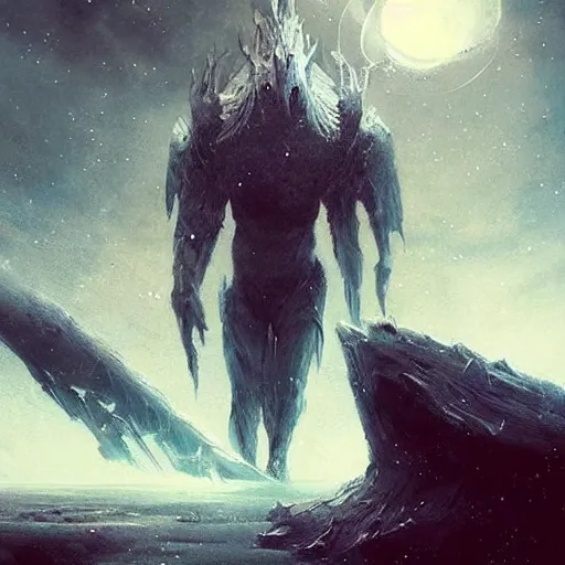 Image similar to a beautiful terrifying monster made out of space and stars. ethereal horror fantasy art by greg rutkowski