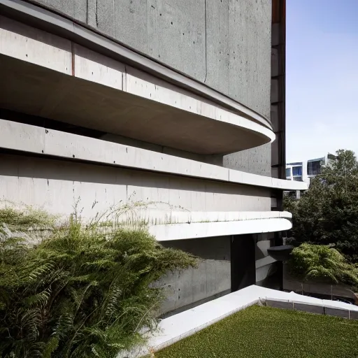 Prompt: beautiful symmetrical façade with wavy concrete structure