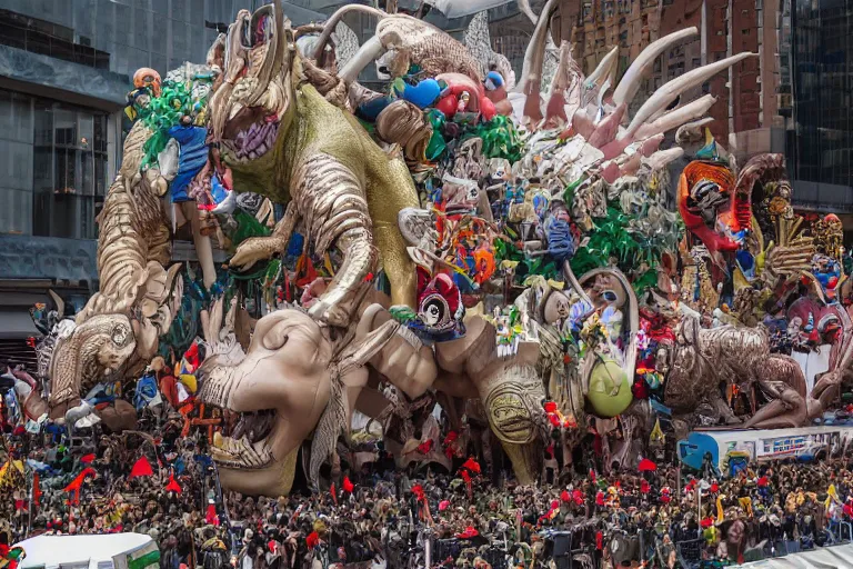 Image similar to photo of giant elaborate parade float designed by geoff darrow!!!! and ( ( ( ( ( ( hr giger ) ) ) ) ) ), in the macys parade, detailed 4 k photo