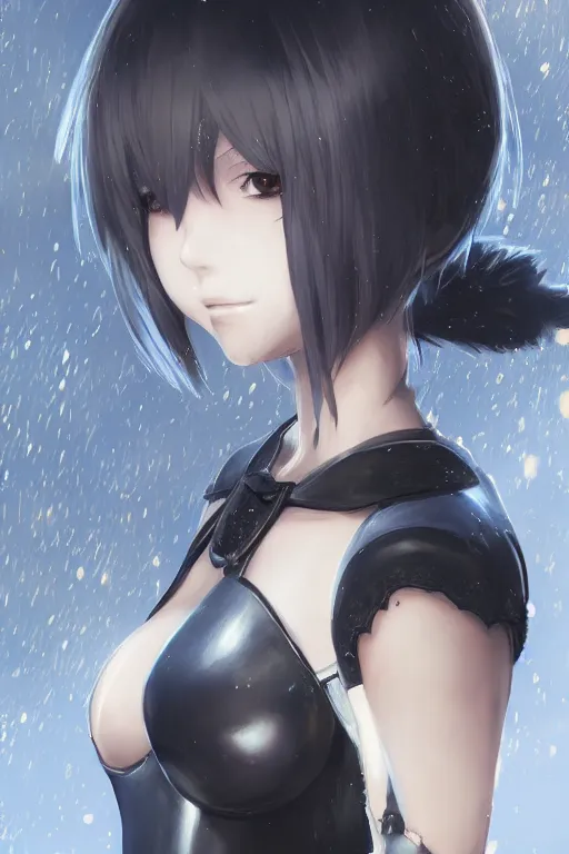 Image similar to An anime portrait of 2B from Nier Automata, by Stanley Artgerm Lau, WLOP, Rossdraws, James Jean, Andrei Riabovitchev, Marc Simonetti, and Sakimichan, tranding on artstation