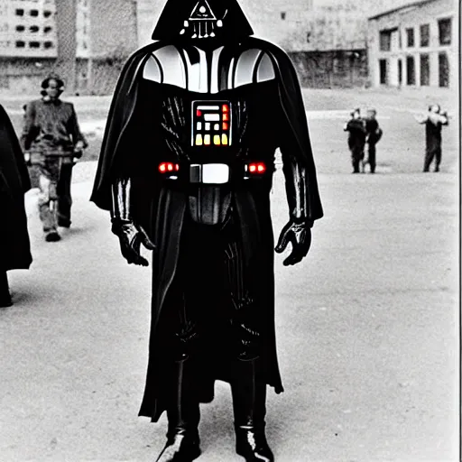 Image similar to vintage photo of darth vader visiting soviet union