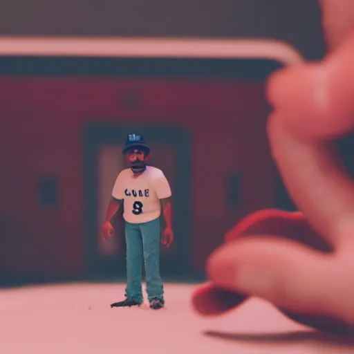 Image similar to a cinematic film still of a claymation stop motion film starring chance the rapper as a college student, shallow depth of field, 8 0 mm, f 1. 8