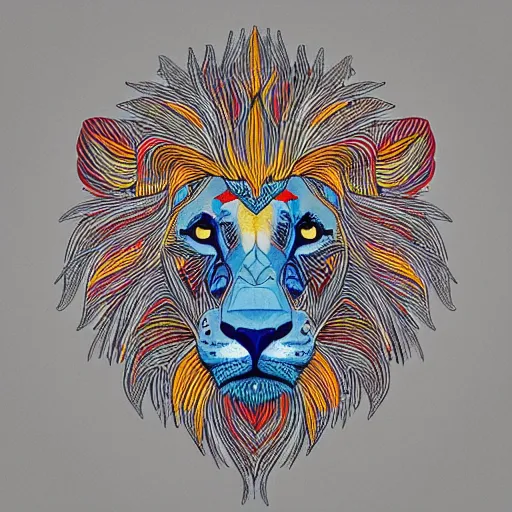 Image similar to “painted lion, dotart, album art in the style of James Jean”