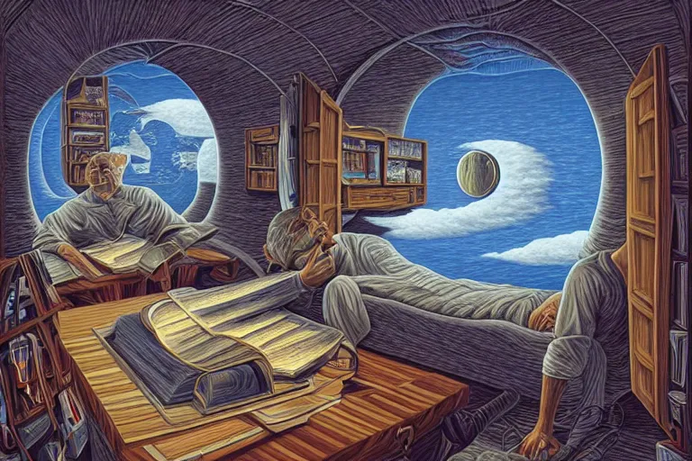 Prompt: inside the head of John Malcovich, by Rob Gonsalves