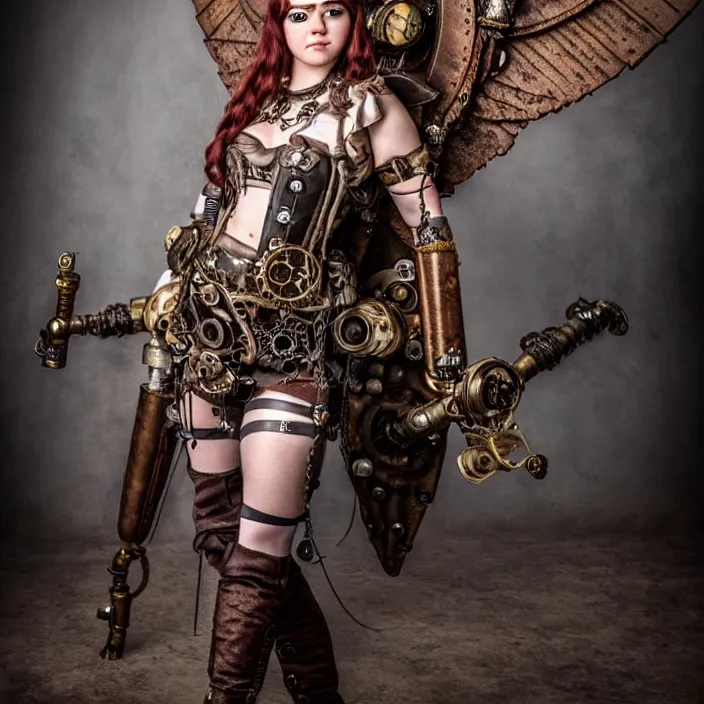 Prompt: full length photo of a very beautiful!! steampunk valkyrie, highly detailed, 4 k, hdr, smooth, sharp focus, high resolution, award - winning photo