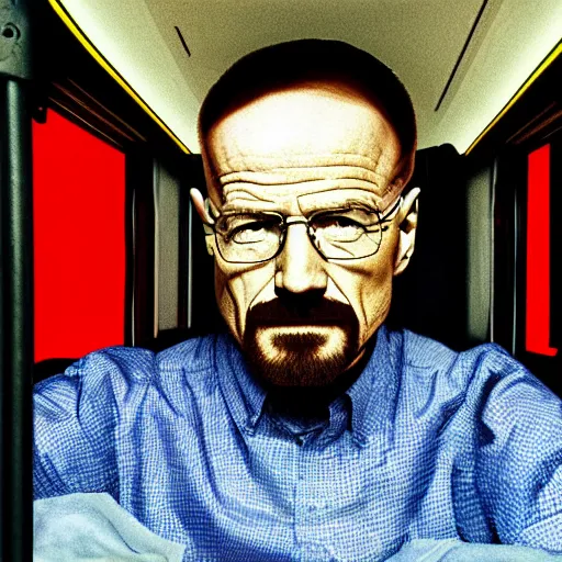 Prompt: Walter white inside a London bus