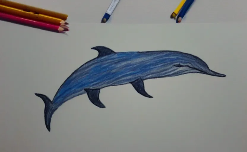 Image similar to child's crayon drawing of a dolphin