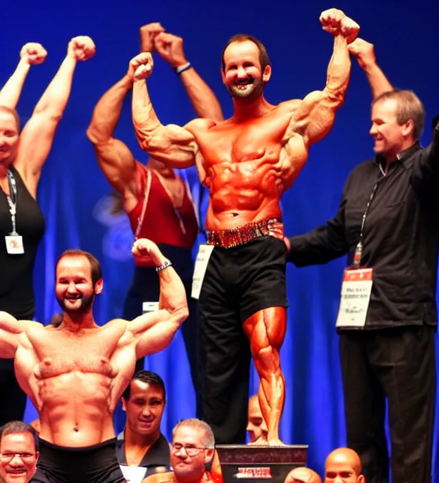 Prompt: Nick Vujicic winning the world bodybuilding championship