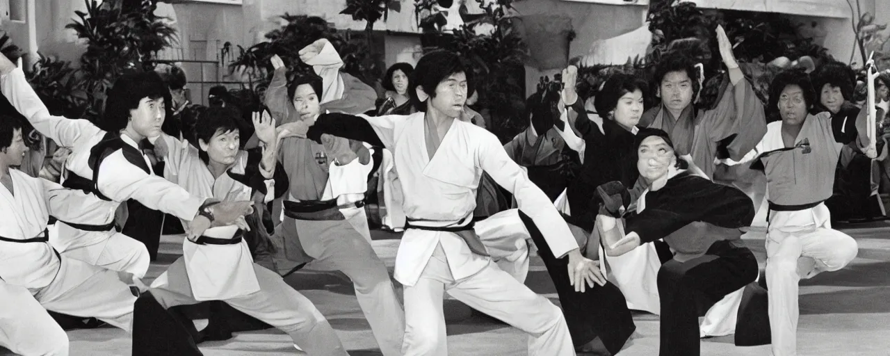 Prompt: Scene from the Disney Plus show George Lucas’s Kung-Fu Force Academy of 1979 h.q. tv still”
