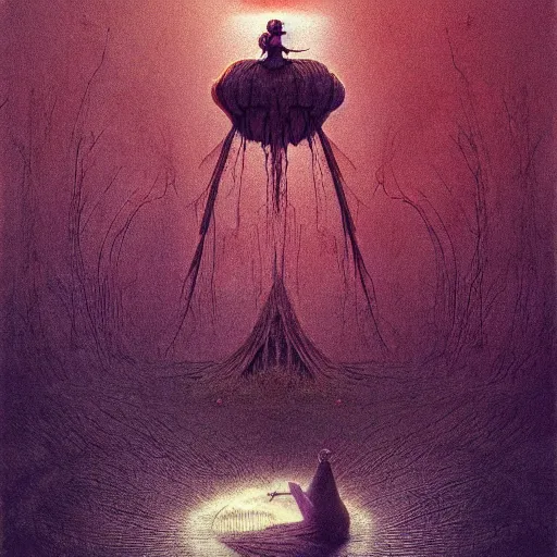 Prompt: Alice in Wonderland in style of Zdislaw Beksinski