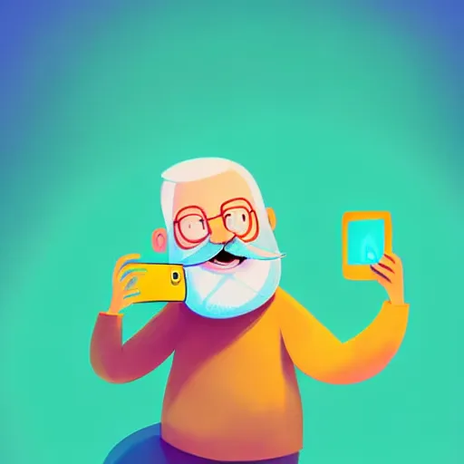 Image similar to curled perspective digital art of a cute smiling beard grandpa cartoon character taking a photo to a baby!!!! girl!!!!!!!! by anton fadeev