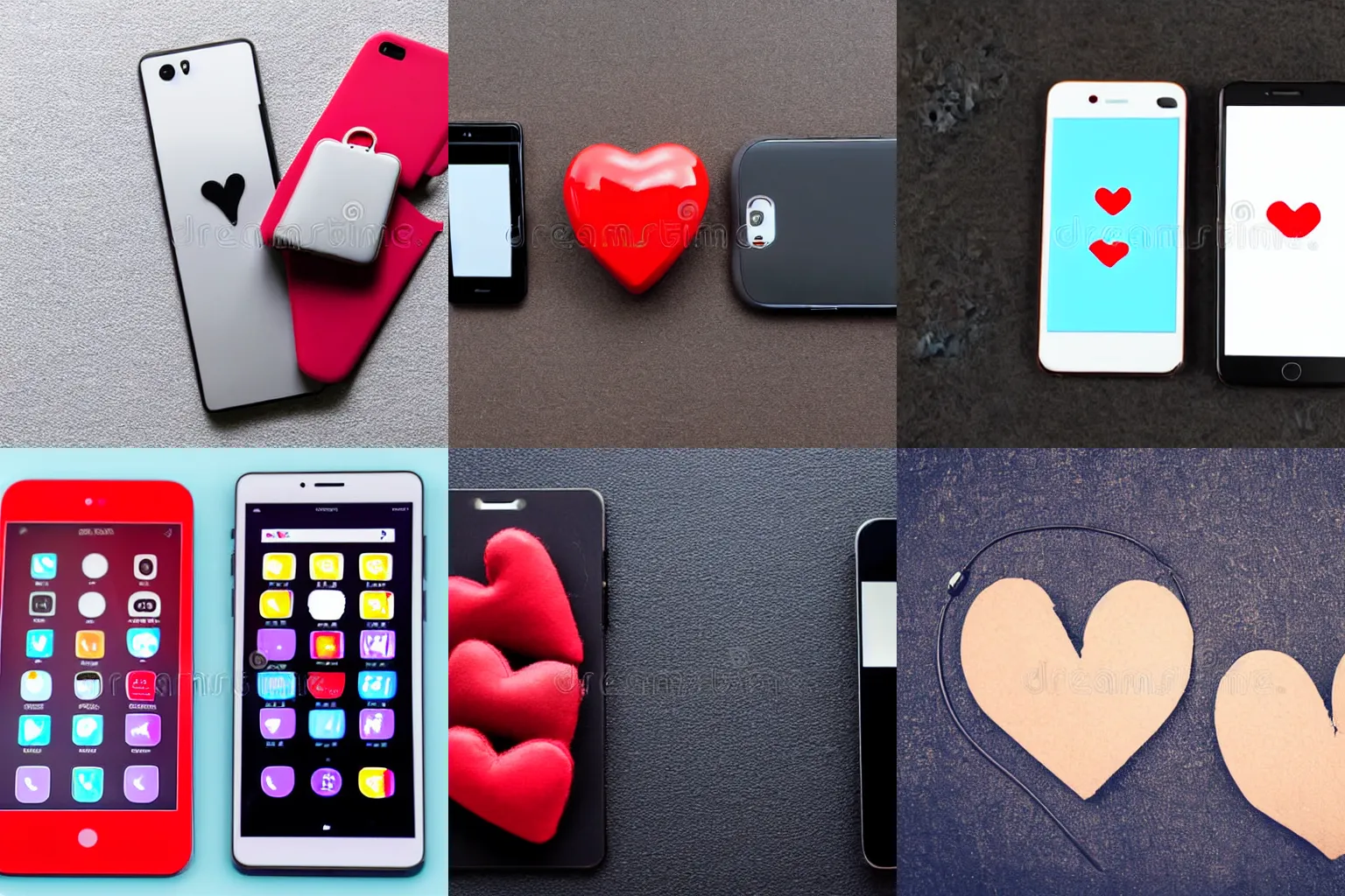 Prompt: Two phones heart hi-res stock photography. 2 phones