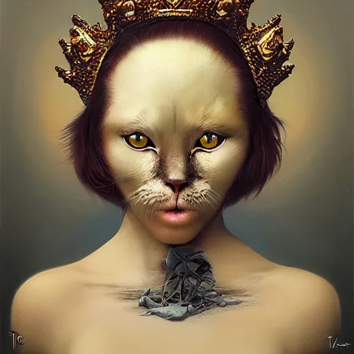 Prompt: ultra realist soft painting of a nuclear bomb explosion, a humanoid cat king with a crown, partial symmetry accurate features, very intricate details, focus, curvy, award winning, artstyle tom bagshaw