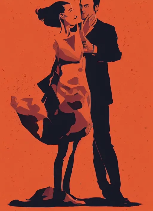 Image similar to poster artwork by Michael Whelan and Tomer Hanuka, Karol Bak of Naomi Watts & Jon Hamm husband & wife portrait, in the pose of 'Along Came Polly' poster, from scene from Twin Peaks, clean, simple illustration, nostalgic, domestic, full of details