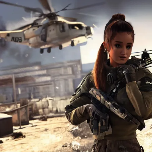 Image similar to Ariana Grande in Call of Duty, 4k