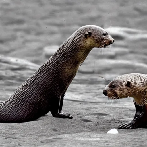 Image similar to otters having a swanky party on the moon