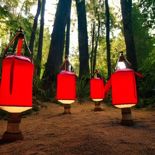 Prompt: A group of Spanish inquisitors holding lanterns on a sandy beach Cove in middle of a magical forest