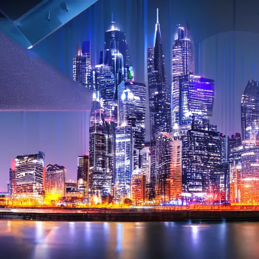 Prompt: a panoramic photo of a futuristic cityscape at night digital art 4 k hdr