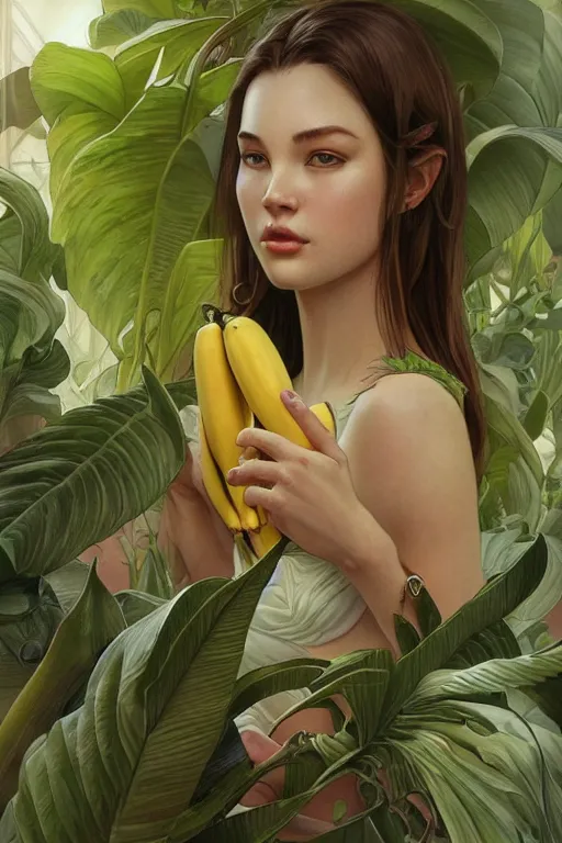 Image similar to ultra realistic illustration, banana plants drawing, white background, elegant, highly detailed, digital painting, concept art, smooth, sharp focus, illustration, art by artgerm and greg rutkowski and alphonse mucha