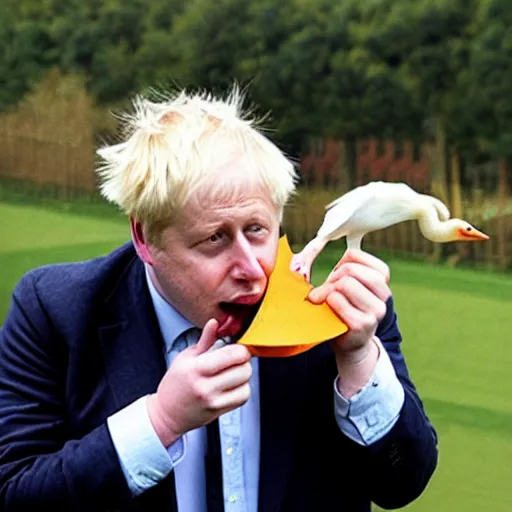 Image similar to boris johnson eating a swan, photograph