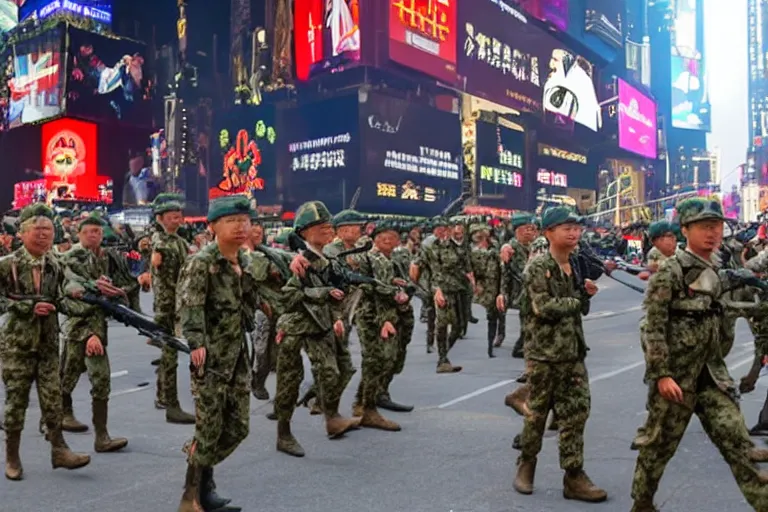 Image similar to chinese army fighting on time square