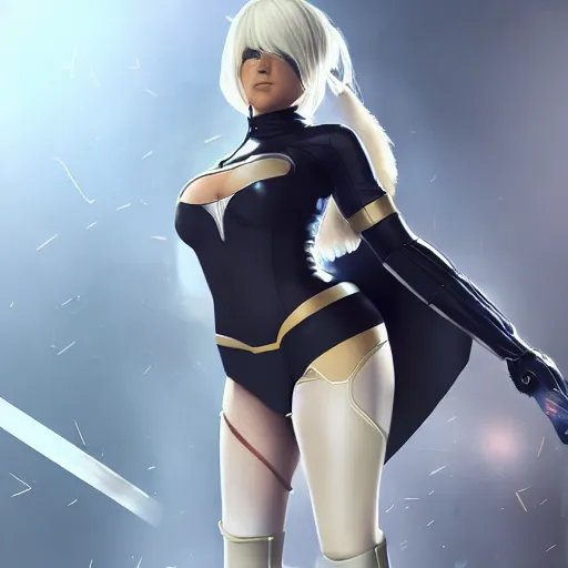 Prompt: superwoman as 2B nier automata, full body portrait, trending in artstation, artstationHD, artstationHQ, highly detailed, 4k