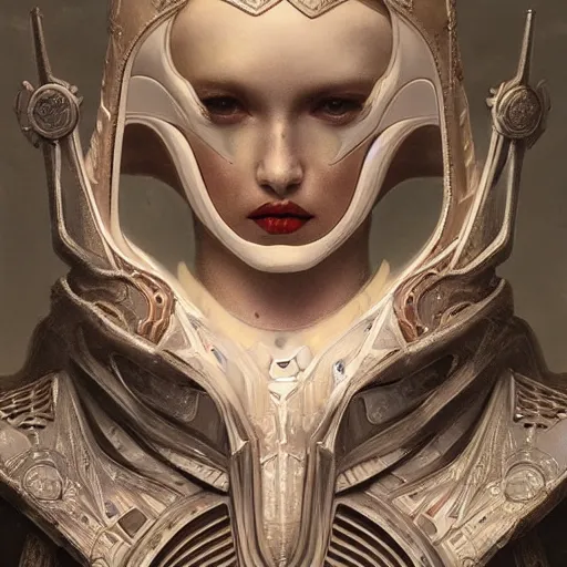 Prompt: porcelain in full warrior body armor, soft painting of a curiosities graceful futuristic carnival, perfectly detailed, symmetrical accurate intricate sensual features, highly detailed, artstation, sharp focus, tom bagshaw