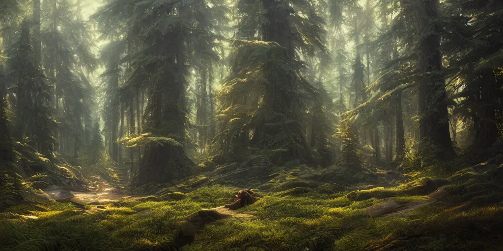 Image similar to a forest, highly detailed oil painting, hyperrealism, ideal lighting, Studio Ghibli, Jessica Rossier, digital art, octane render, beautiful composition, trending on artstation, masterpiece