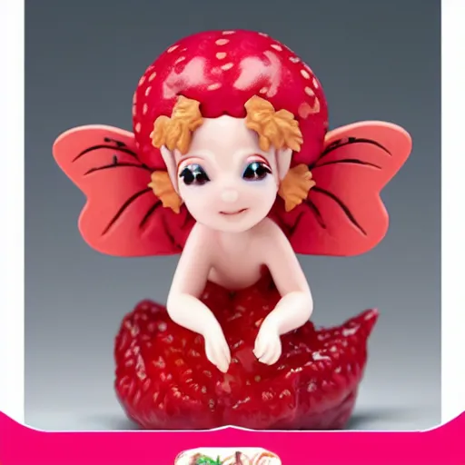 Prompt: a femo figurine of a cute funny strawberry fairy made of strawberry jam