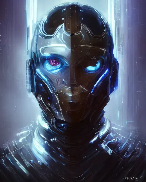 Prompt: portrait of handsome guy in cyber armor, dreamy and ethereal, expressive pose, bule eyes, exciting expression, fantasy, intricate, elegant, many lightning, cold color, highly detailed, digital painting, artstation, concept art, cyberpunk wearing, smooth, sharp focus, led, illustration.