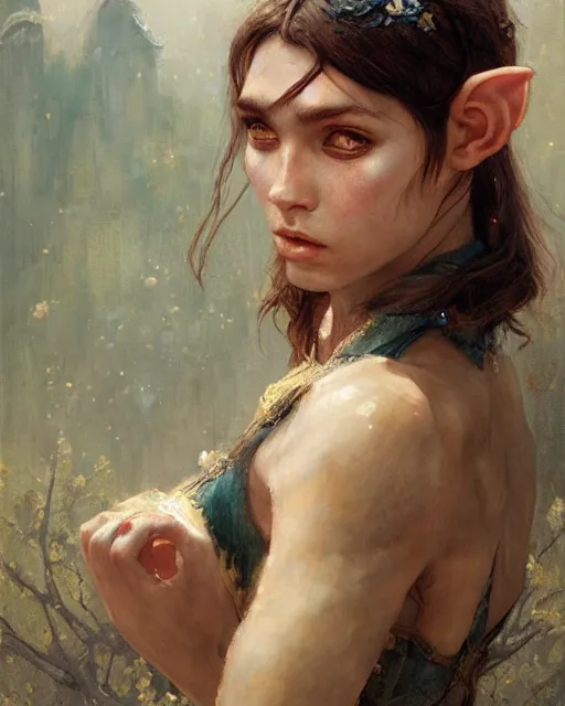 Image similar to an upper body portrait of a beautiful elf princess, oil painting, by Fernanda Suarez and and Edgar Maxence and greg rutkowski