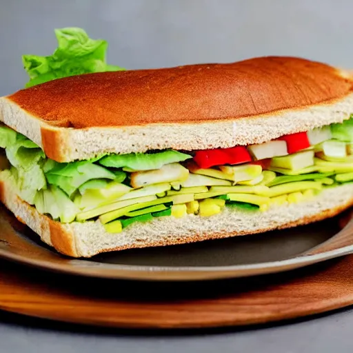 Prompt: a subway large sandwich on a plate