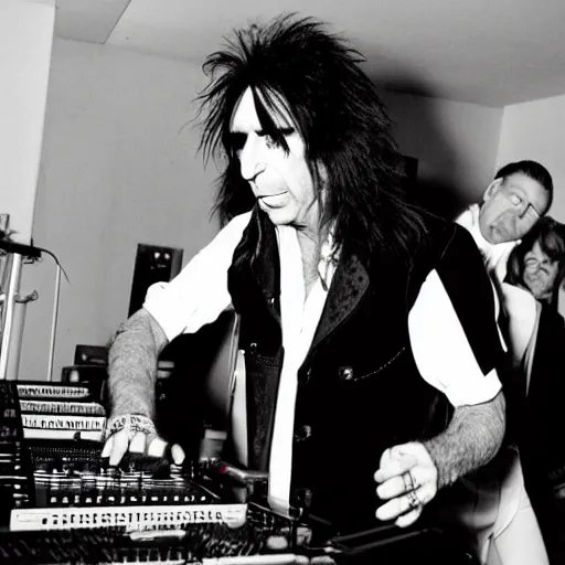 Image similar to alice cooper on the dj decks