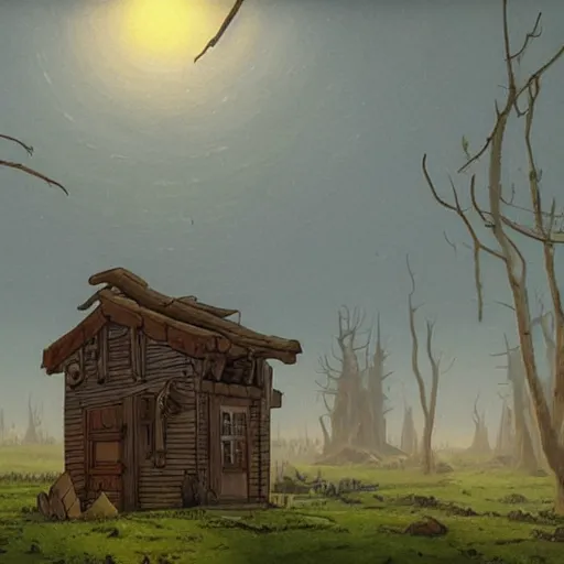 Image similar to the mystery shack from gravity falls, matte painting by kaspar david friedrich,