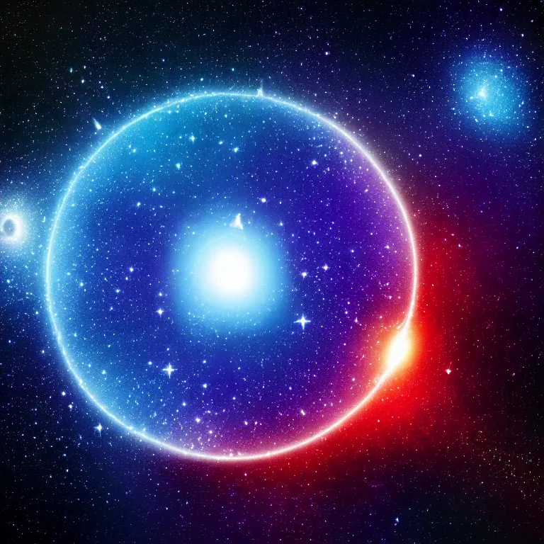 Prompt: space quantum death. ( ideal round big bang in center of picture ). deep space, dark sky, dark deep blue, dark. no text
